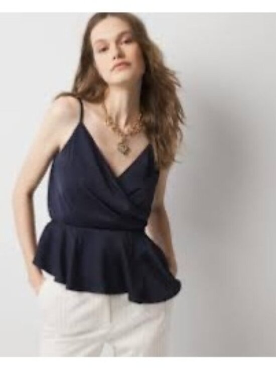 White House Black Market Tops - NWT WHBM Deep Blue Silky Sexy Asymmetrical Peplum Crossover Surplice Cami